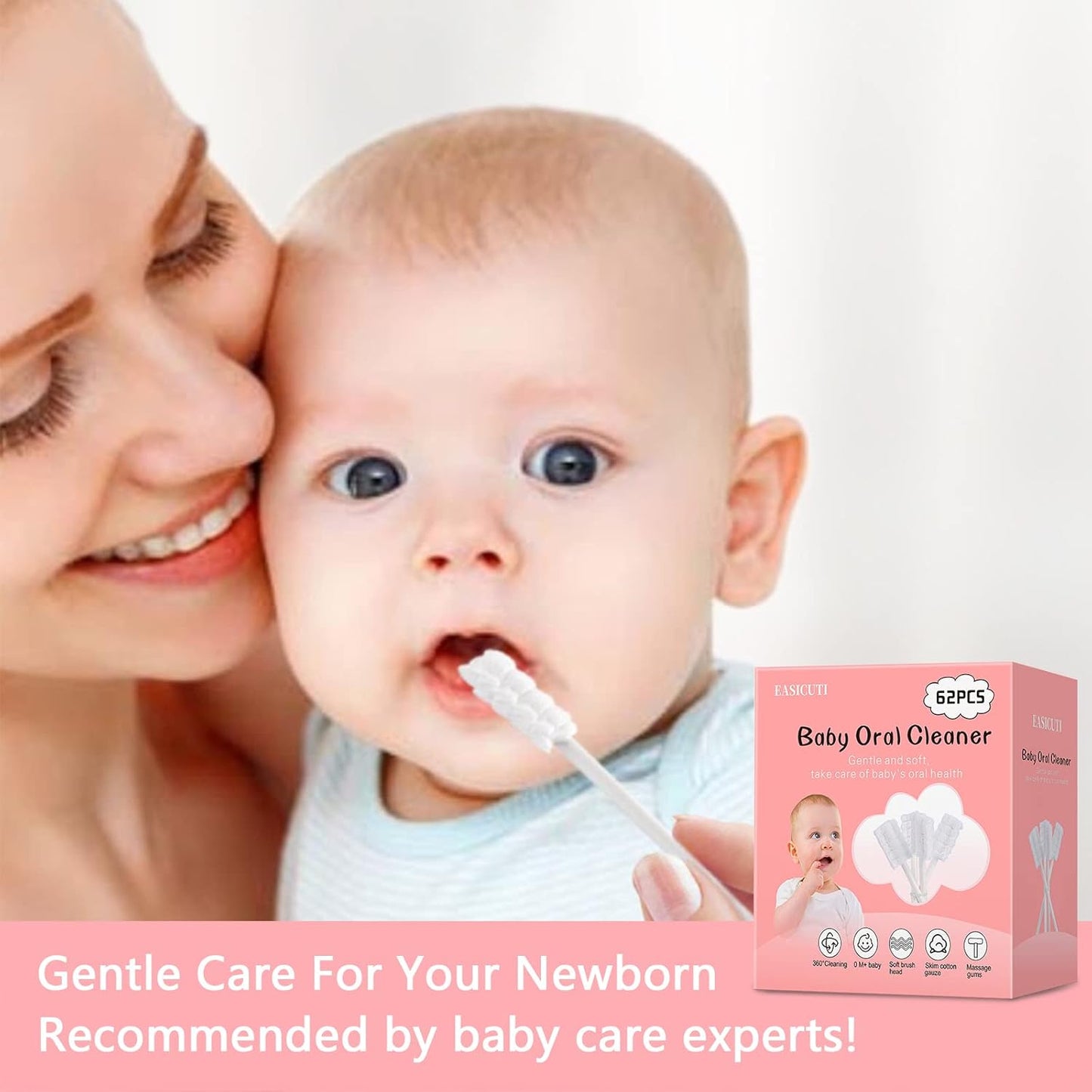 62PCS Baby Tongue Cleaner, Baby Oral Cleaner Newborn Baby Toothbrush,Disposable Infant Toothbrush Clean Mouth,Gauze Gum Clean Stick Dental Care for 0-36 Month +1 Finger Toothbrush with Case