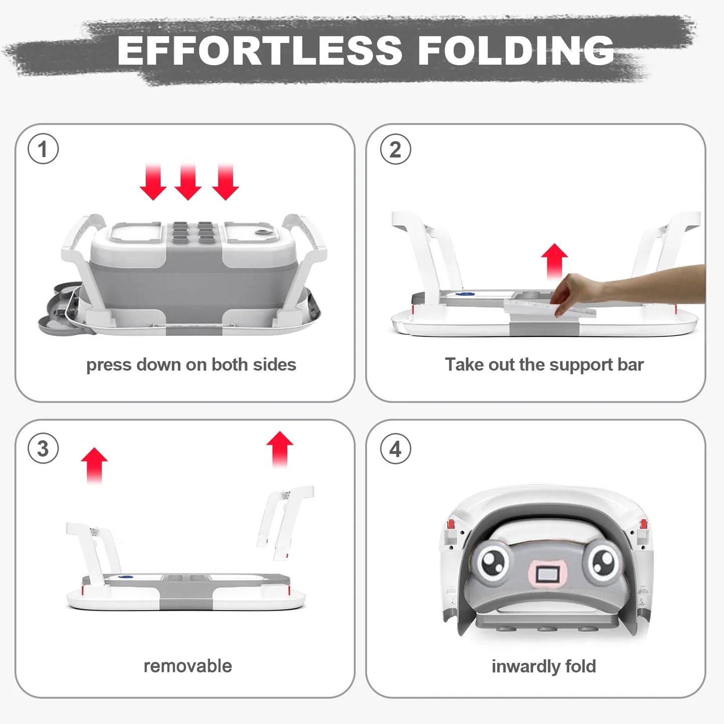 Collapsible Baby Bathtub, Plastic Frog Baby Bath Tub with Soft Cushion & Thermometer(Grey)