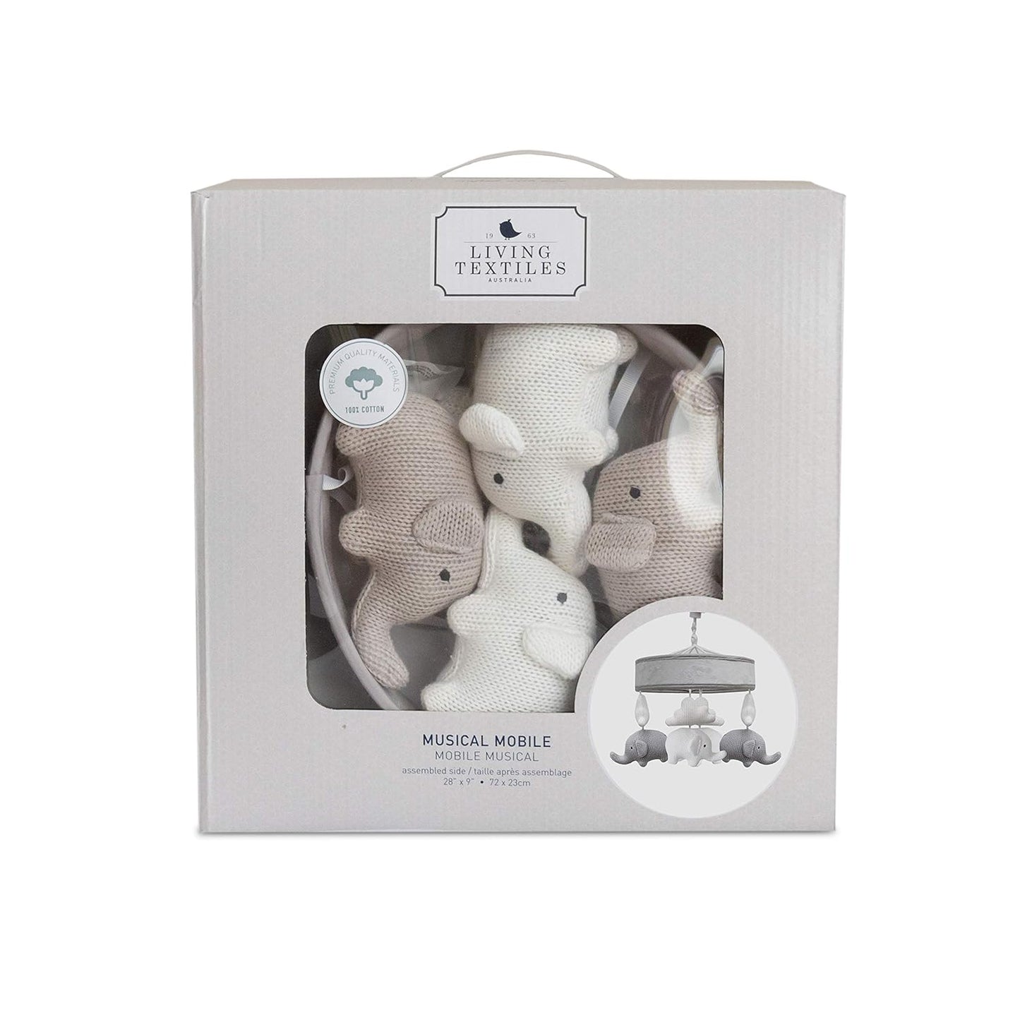 Baby Musical Mobile - Grey Elephants | Crib Toy, Knitted Hanging Toys, Nursery Decor, Calming Soother with 12 Lullabies | Baby Essential and Perfect Baby Toy for Boys and Girls