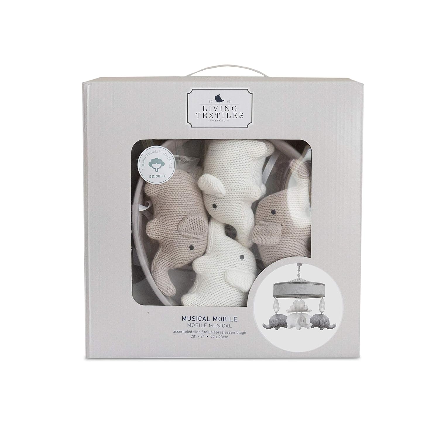 Baby Musical Mobile - Grey Elephants | Crib Toy, Knitted Hanging Toys, Nursery Decor, Calming Soother with 12 Lullabies | Baby Essential and Perfect Baby Toy for Boys and Girls