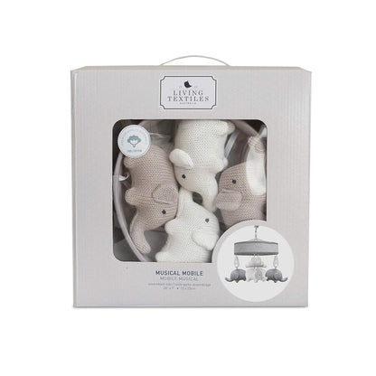 Baby Musical Mobile - Grey Elephants | Crib Toy, Knitted Hanging Toys, Nursery Decor, Calming Soother with 12 Lullabies | Baby Essential and Perfect Baby Toy for Boys and Girls