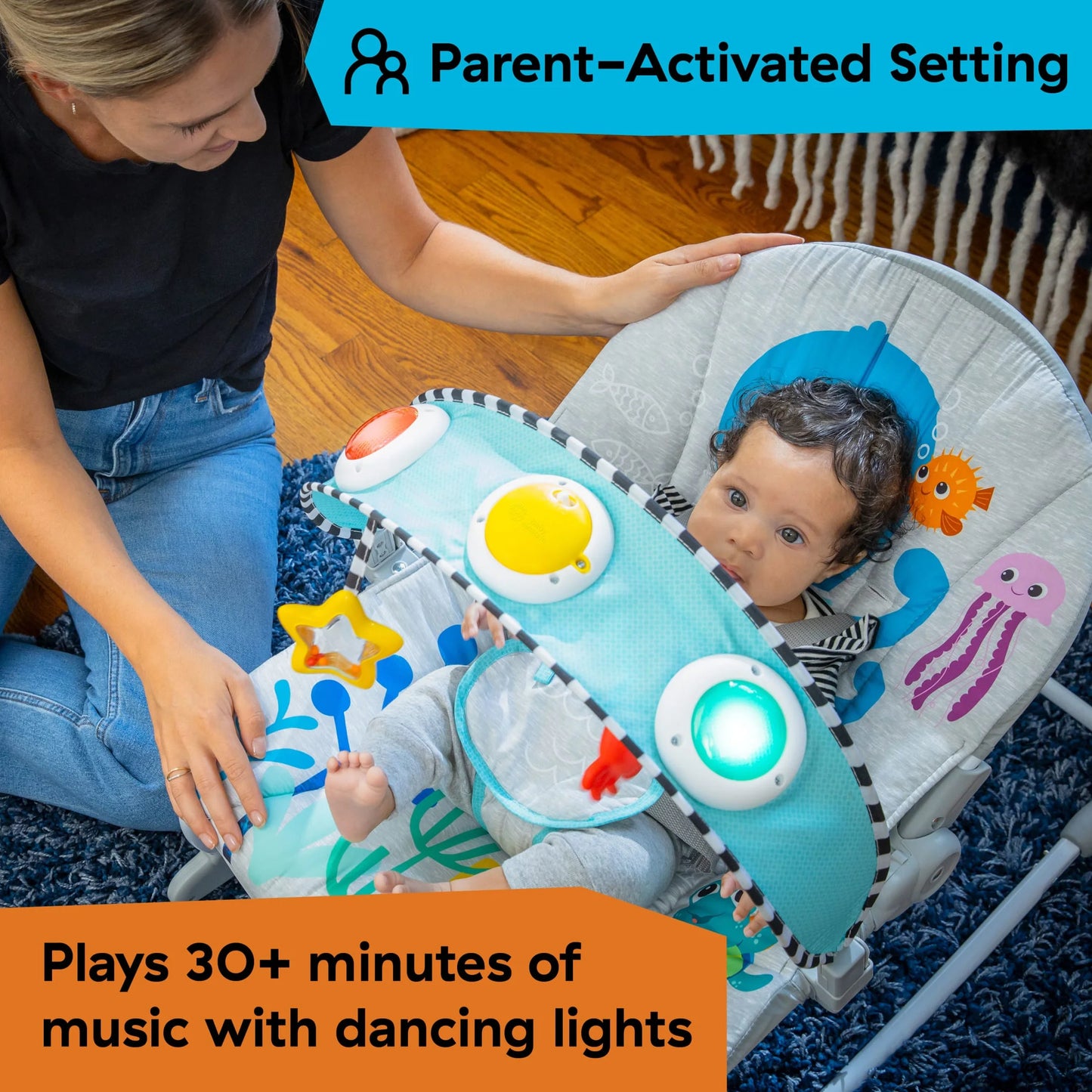 Ocean Explorers Kick to It Opus Musical Infant to Toddler Rocker, Ages 0+ Months