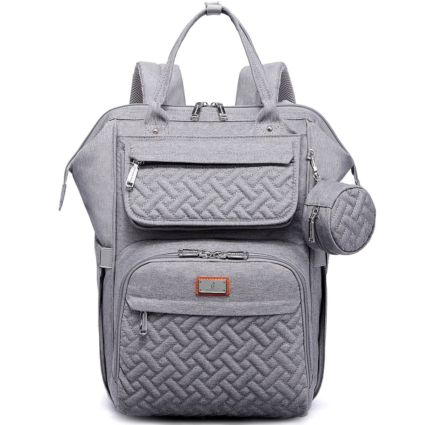 Baby Diaper Bag Backpack – Large Capacity Waterproof Nappy Organizer with Insulated Pockets, Polyester, Light Gray