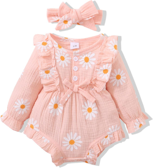 0-18M Newborn Baby Girl Clothes Romper Ribbed Jumpsuits Fall Winter Outfits