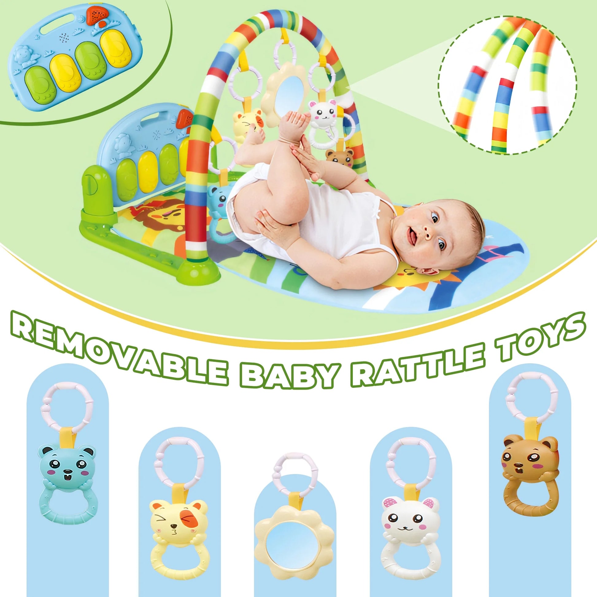 3-In-1 Baby Play Gym with Kick Piano, Tummy Time Mat & Musical Toys