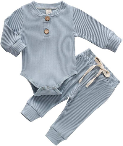 Newborn Baby Boy Fall Clothes 3 6 12 18 24 Months Outfits Long Sleeve Knitted Cotton Romper & Pants Infant Winter Sets