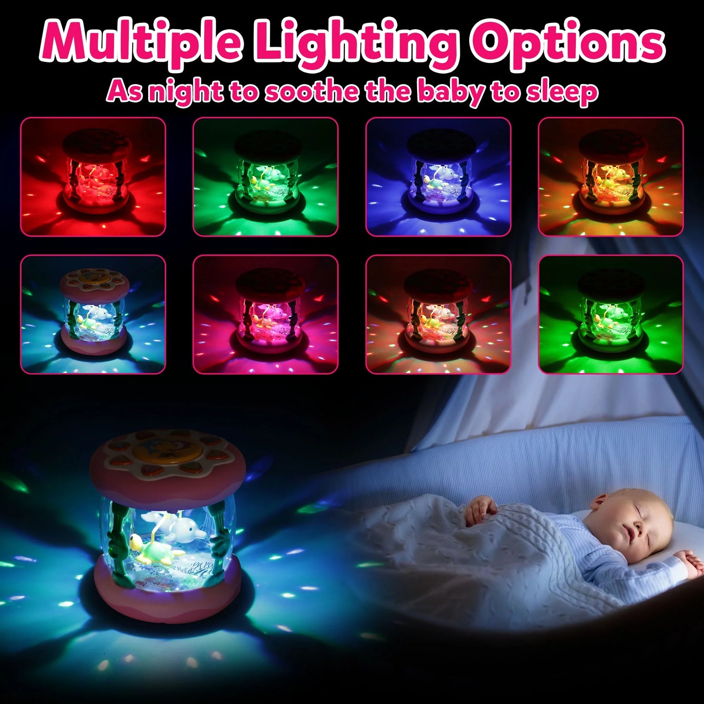 Baby Girl Toys 6-12 Months- Pink Musical Light up Ocean Rotating Tummy Time Infant Learning Crawling Pink Toys Babies Boys 1 2 3 Year Old for Birthday Baby Gifts