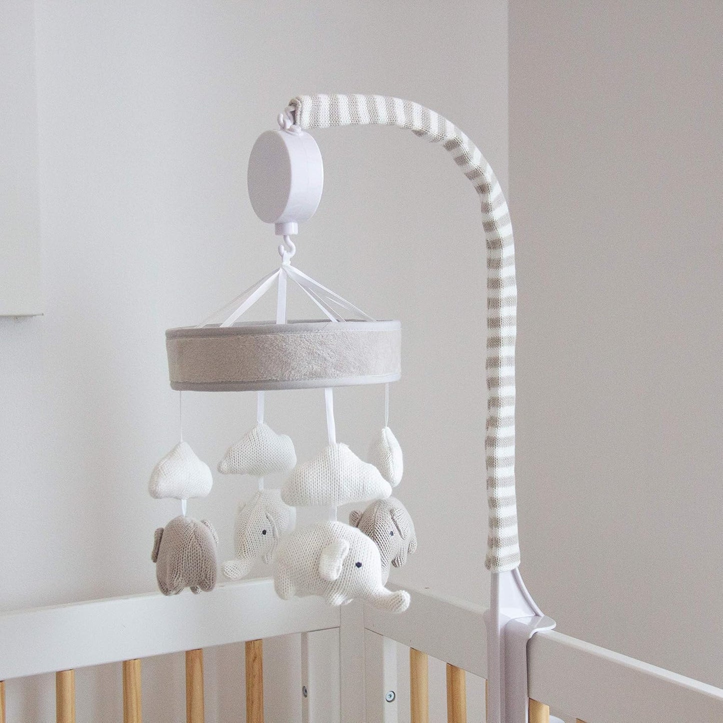 Baby Musical Mobile - Grey Elephants | Crib Toy, Knitted Hanging Toys, Nursery Decor, Calming Soother with 12 Lullabies | Baby Essential and Perfect Baby Toy for Boys and Girls