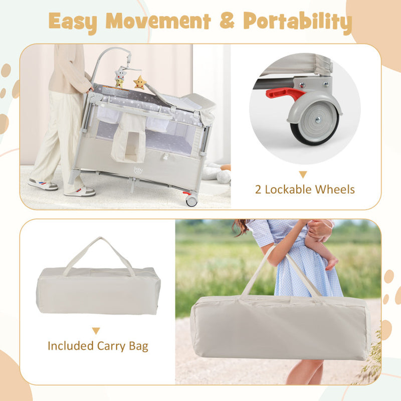 5-In-1 Portable Baby beside Bassinet with Diaper Changer
