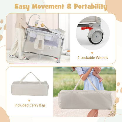 5-In-1 Portable Baby beside Bassinet with Diaper Changer