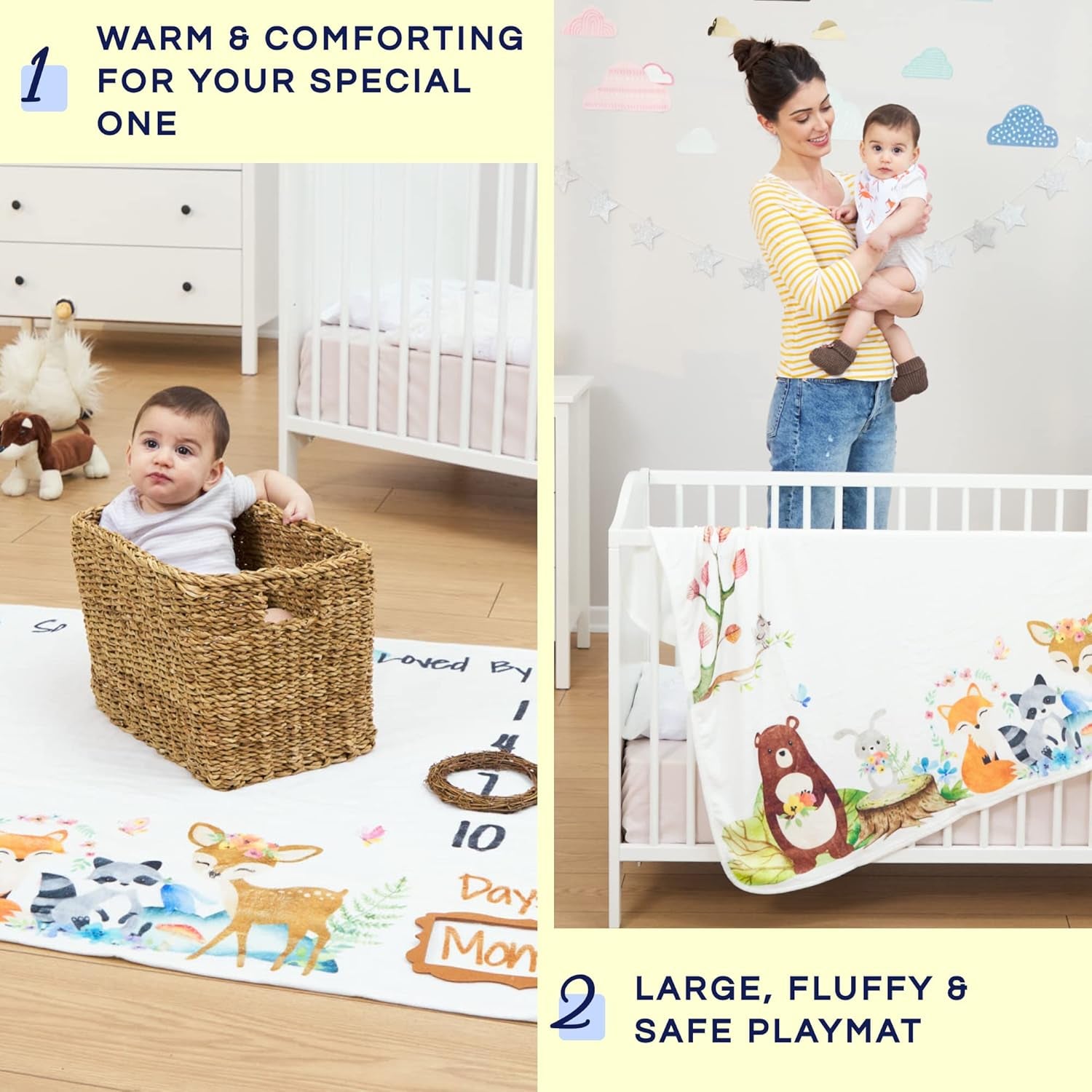 Luka & Lily Baby Milestone Blanket - Ultra Soft Fleece Monthly Milestone Blanket for Baby Girl and Boy - Perfect for Baby'S First Year Growth Chart - Monthly Baby Milestone - Woodland Theme - 60"X40"