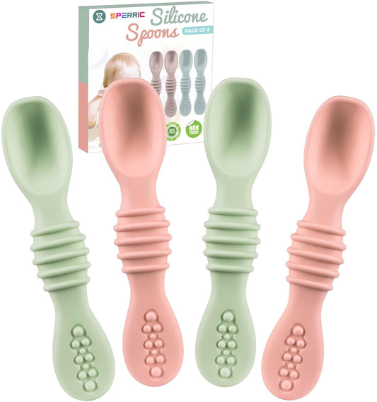 Silicone Baby Spoon Set - Baby Led Weaning First Stage Feeding Utensils, Gum Friendly, BPA & Phthalate Free