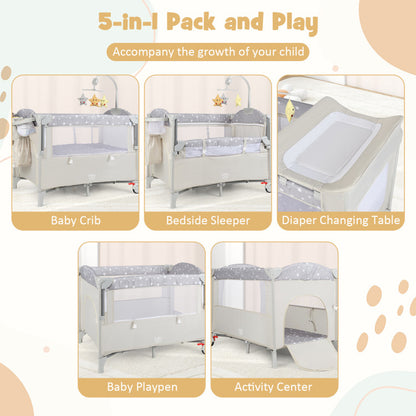 5-In-1 Portable Baby beside Bassinet with Diaper Changer
