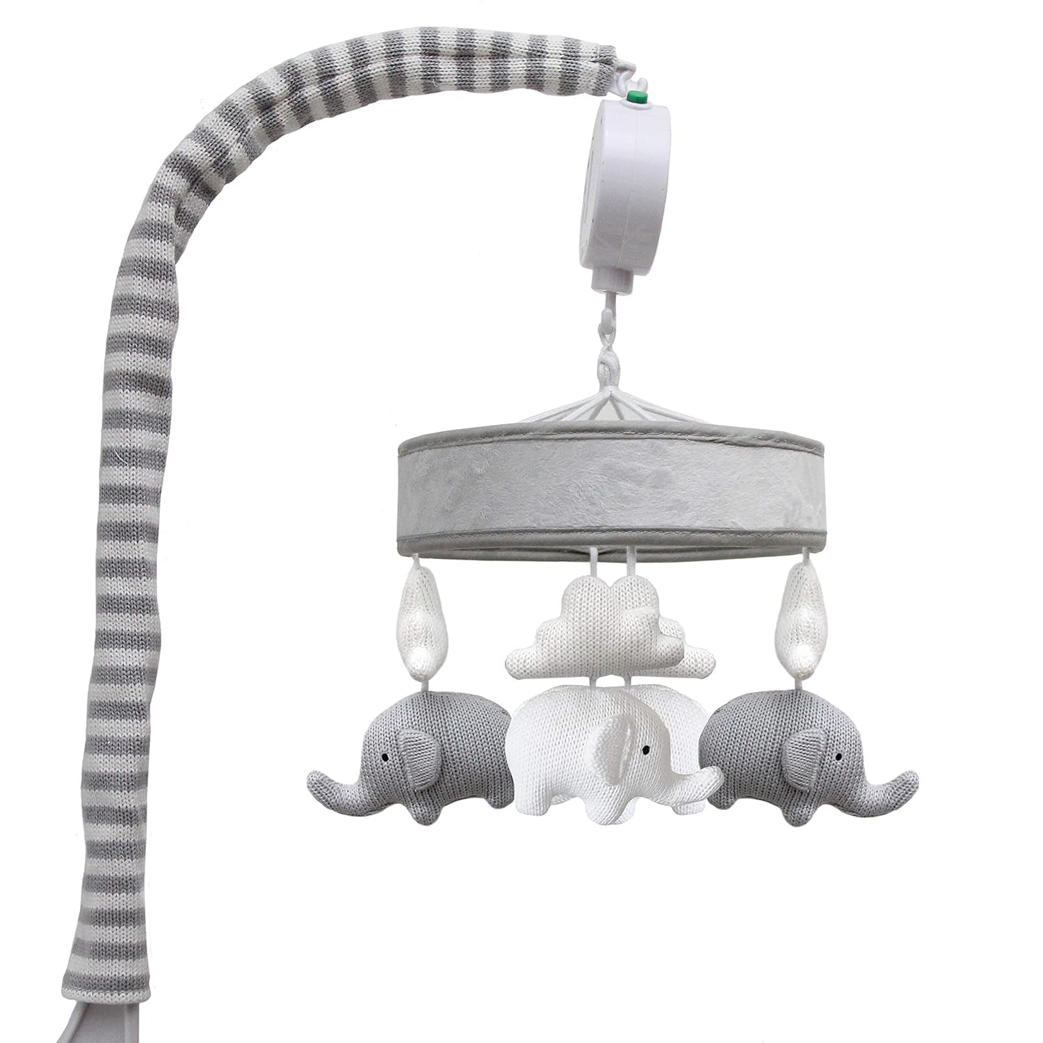 Baby Musical Mobile - Grey Elephants | Crib Toy, Knitted Hanging Toys, Nursery Decor, Calming Soother with 12 Lullabies | Baby Essential and Perfect Baby Toy for Boys and Girls