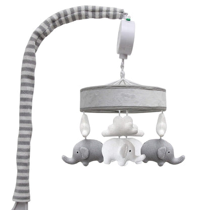 Baby Musical Mobile - Grey Elephants | Crib Toy, Knitted Hanging Toys, Nursery Decor, Calming Soother with 12 Lullabies | Baby Essential and Perfect Baby Toy for Boys and Girls