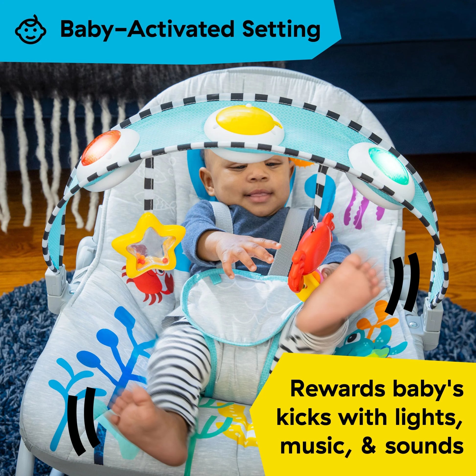 Ocean Explorers Kick to It Opus Musical Infant to Toddler Rocker, Ages 0+ Months