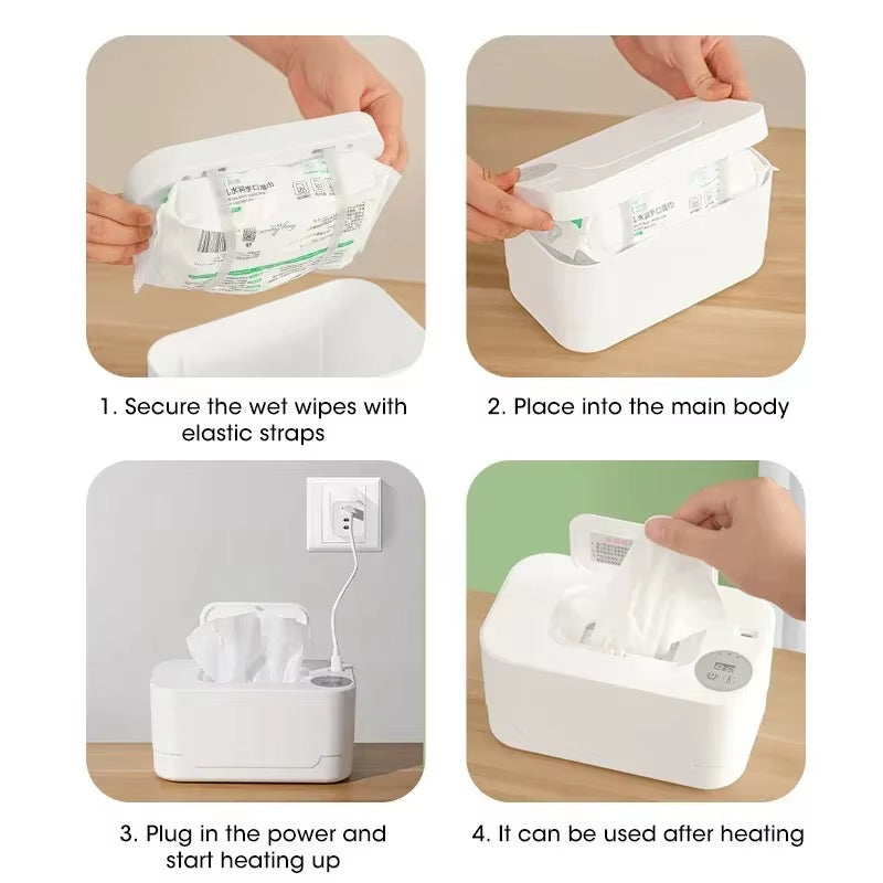 Baby Wipe Heater Portable Baby Wet Wipe Heater with LED Display USB Charging Wipe Heater Baby Wipe Heating Box for Home Car