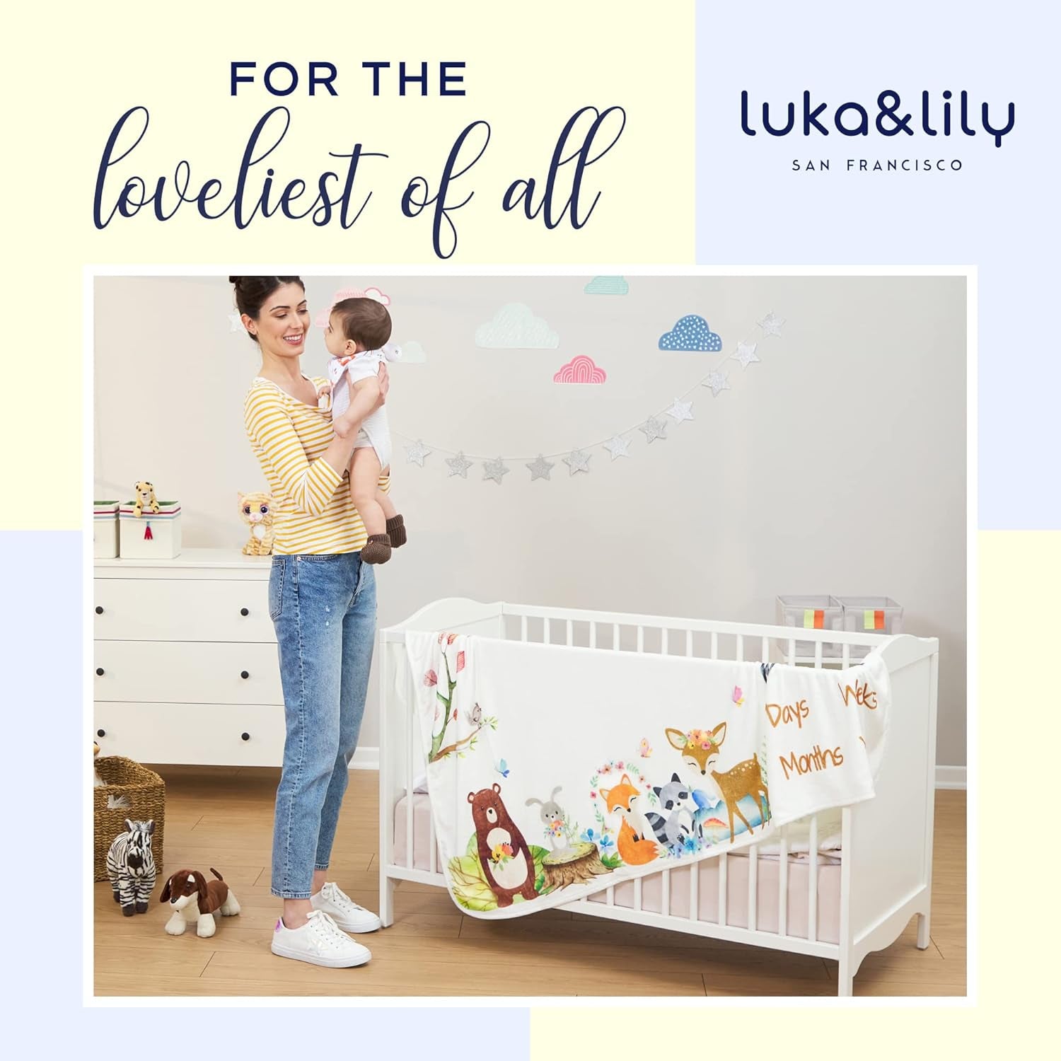 Luka & Lily Baby Milestone Blanket - Ultra Soft Fleece Monthly Milestone Blanket for Baby Girl and Boy - Perfect for Baby'S First Year Growth Chart - Monthly Baby Milestone - Woodland Theme - 60"X40"