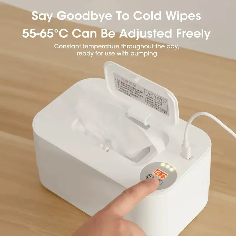 Baby Wipe Heater Portable Baby Wet Wipe Heater with LED Display USB Charging Wipe Heater Baby Wipe Heating Box for Home Car