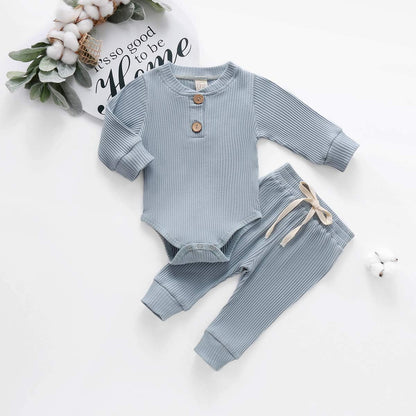 Newborn Baby Boy Fall Clothes 3 6 12 18 24 Months Outfits Long Sleeve Knitted Cotton Romper & Pants Infant Winter Sets