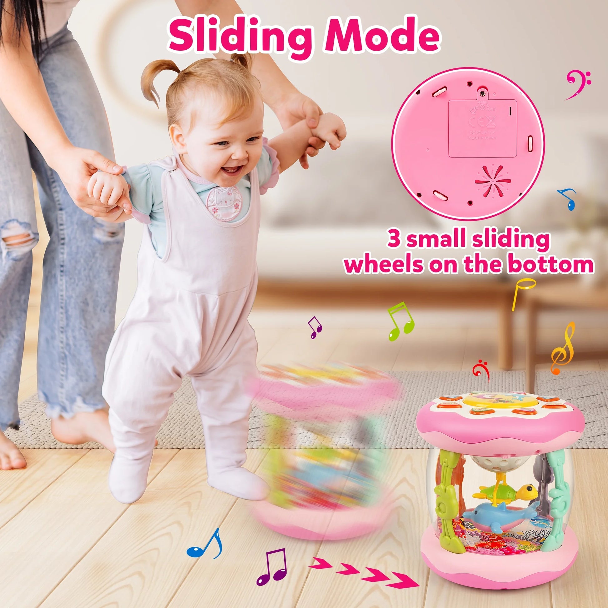 Baby Girl Toys 6-12 Months- Pink Musical Light up Ocean Rotating Tummy Time Infant Learning Crawling Pink Toys Babies Boys 1 2 3 Year Old for Birthday Baby Gifts