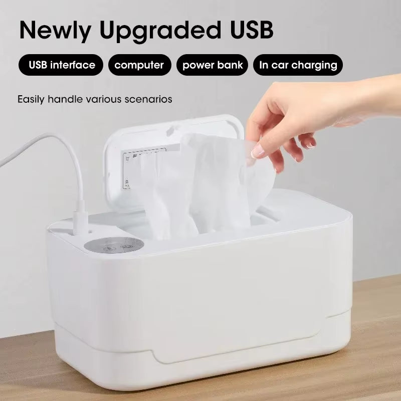 Baby Wipe Heater Portable Baby Wet Wipe Heater with LED Display USB Charging Wipe Heater Baby Wipe Heating Box for Home Car