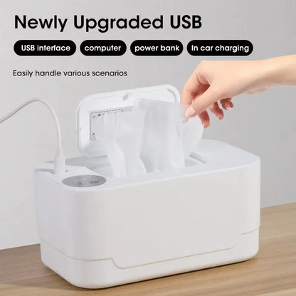 Baby Wipe Heater Portable Baby Wet Wipe Heater with LED Display USB Charging Wipe Heater Baby Wipe Heating Box for Home Car