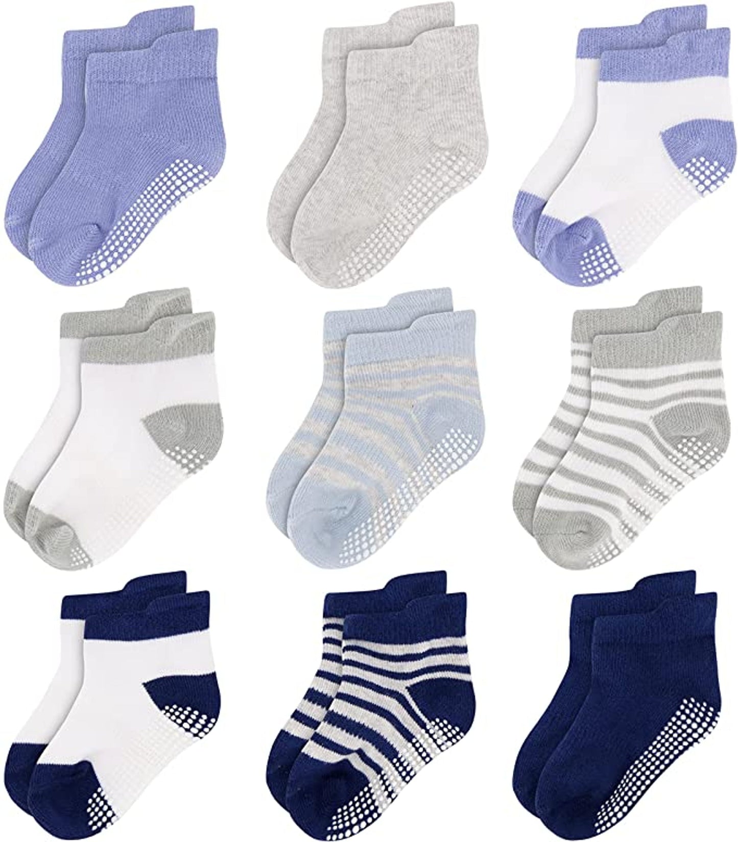 Unisex Toddler Socks, Baby Boy Socks, 9 Pack - Non Slip Low-Cut Grip Socks for Infants & Toddlers, Multi-Color