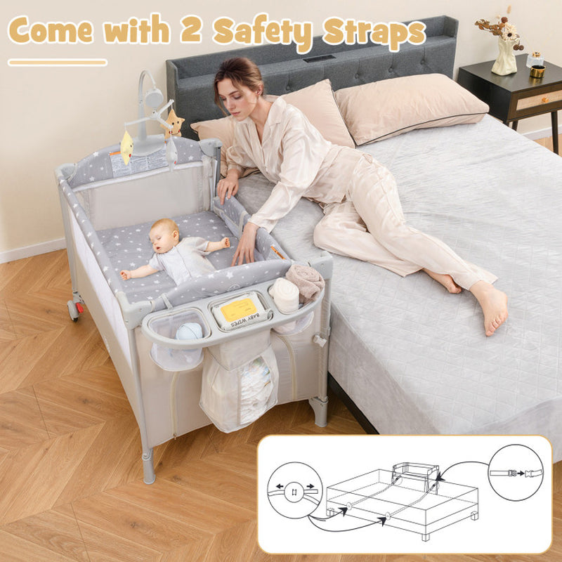 5-In-1 Portable Baby beside Bassinet with Diaper Changer