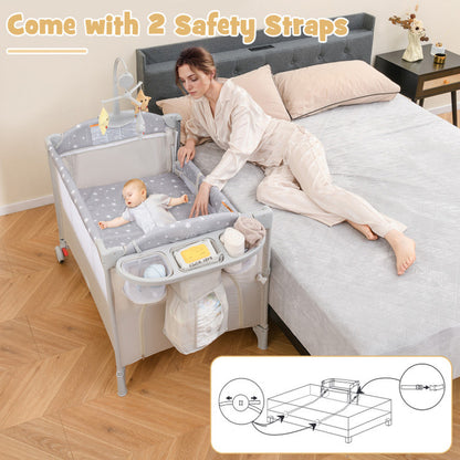 5-In-1 Portable Baby beside Bassinet with Diaper Changer