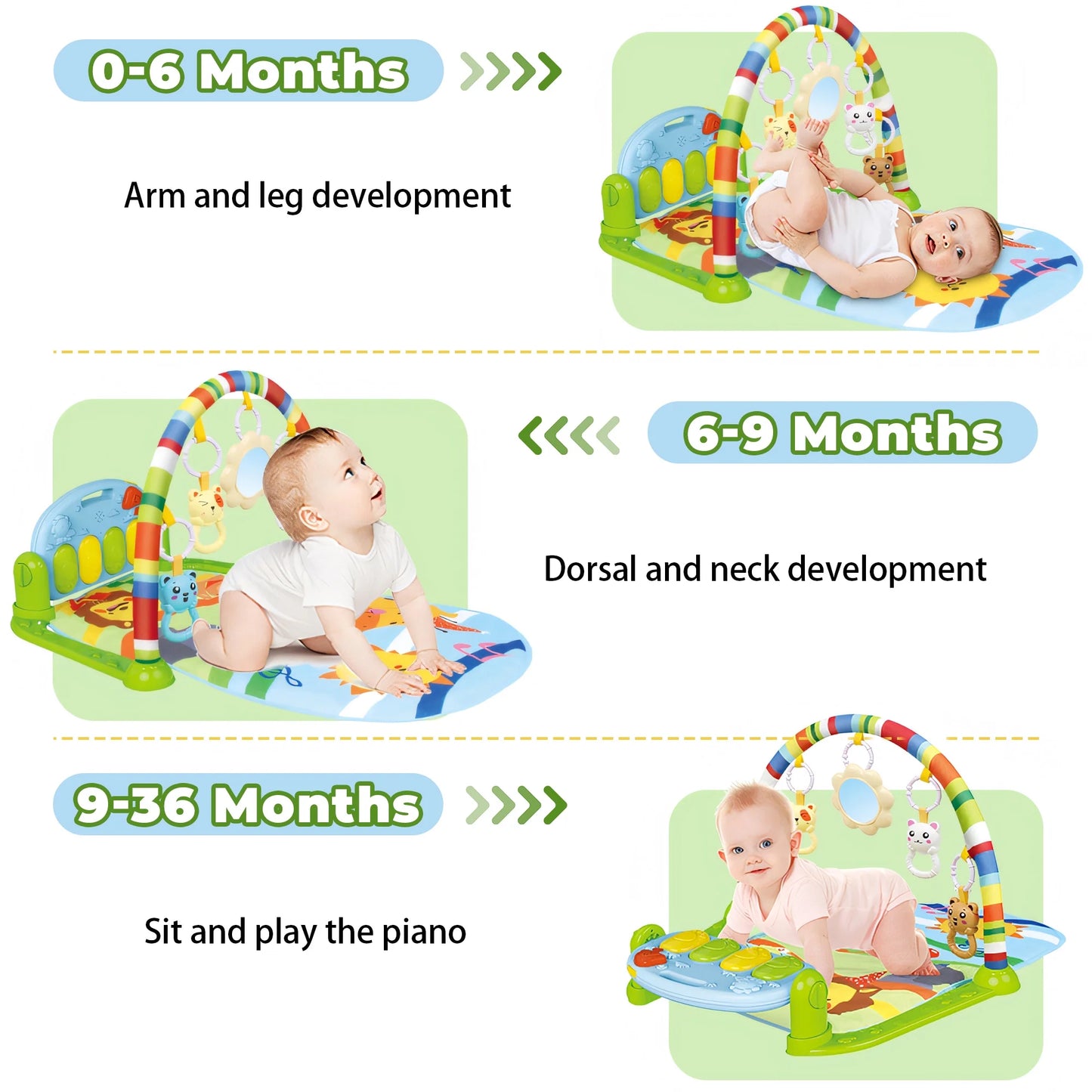 3-In-1 Baby Play Gym with Kick Piano, Tummy Time Mat & Musical Toys