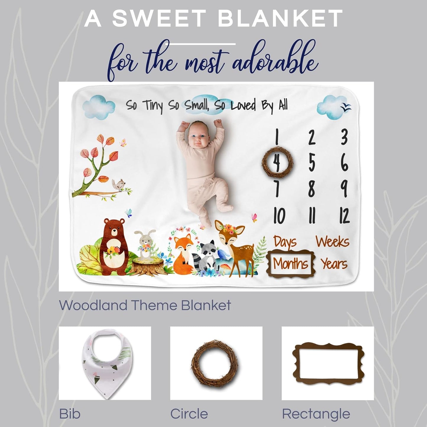 Luka & Lily Baby Milestone Blanket - Ultra Soft Fleece Monthly Milestone Blanket for Baby Girl and Boy - Perfect for Baby'S First Year Growth Chart - Monthly Baby Milestone - Woodland Theme - 60"X40"