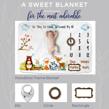 Luka & Lily Baby Milestone Blanket - Ultra Soft Fleece Monthly Milestone Blanket for Baby Girl and Boy - Perfect for Baby'S First Year Growth Chart - Monthly Baby Milestone - Woodland Theme - 60"X40"