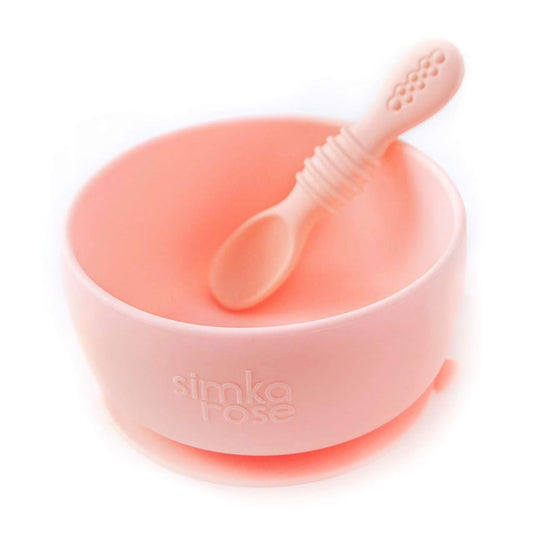 Silicone Baby Bowl and Spoon Set, BPA Free, Baby Led Weaning (Peach)