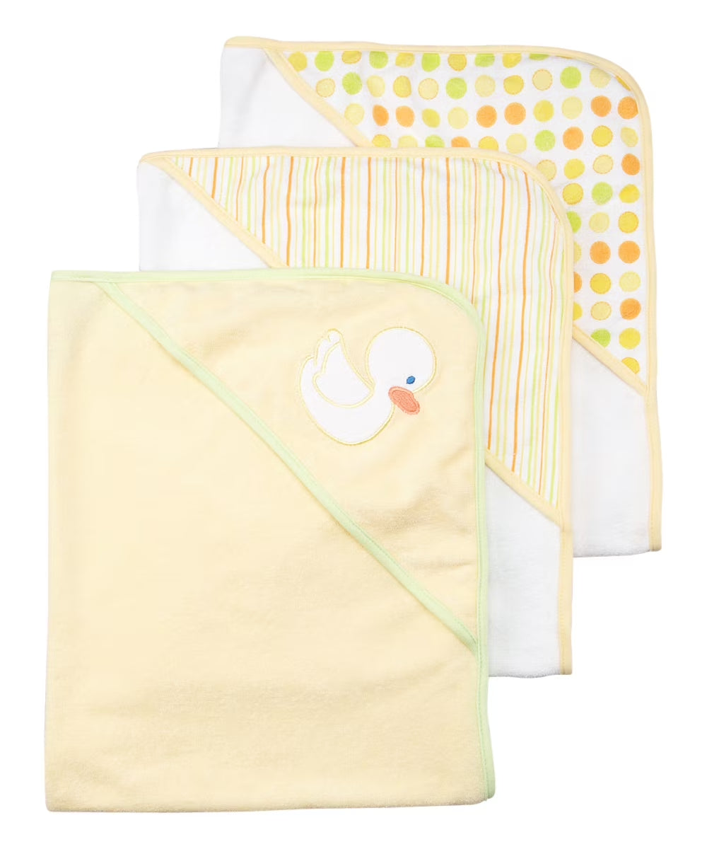 Baby 3 Pack Soft Terry Hooded Towel Set for Newborn Boys and Girls, Yellow Duck