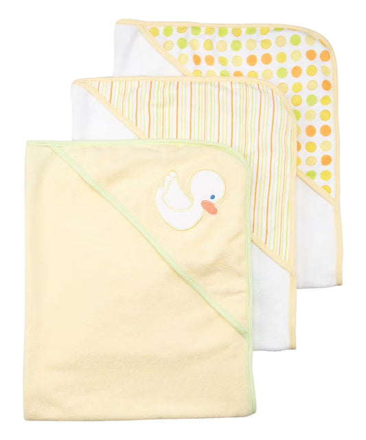 Baby 3 Pack Soft Terry Hooded Towel Set for Newborn Boys and Girls, Yellow Duck