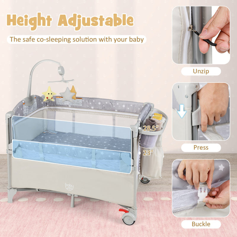 5-In-1 Portable Baby beside Bassinet with Diaper Changer