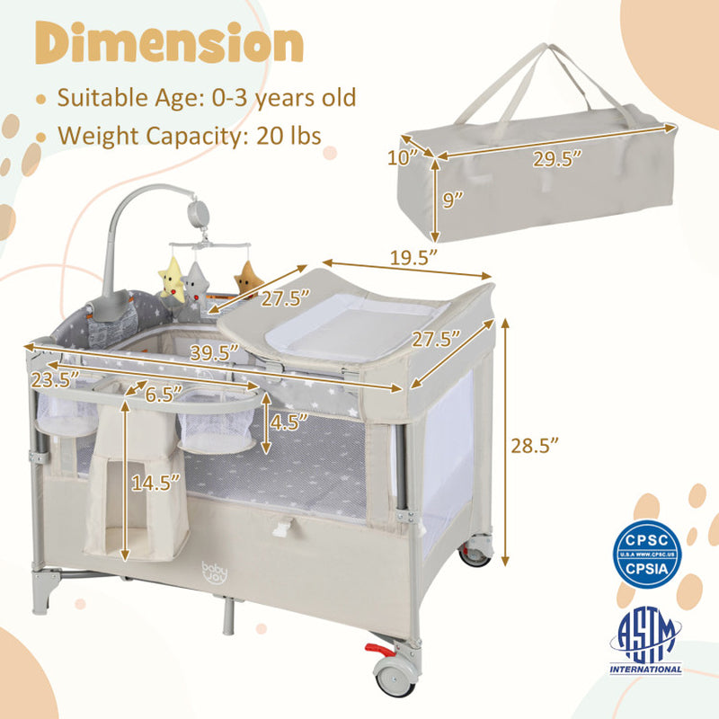 5-In-1 Portable Baby beside Bassinet with Diaper Changer
