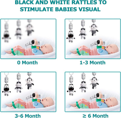 Baby Toy Cartoon Animal Stuffed Hanging Rattle Toys, Baby Bed Crib Car Seat Travel Stroller Soft Plush Toys with Wind Chimes, Best Birthday Gift for Newborn 0-18 Month (Monkey, Zebra & Hippo)