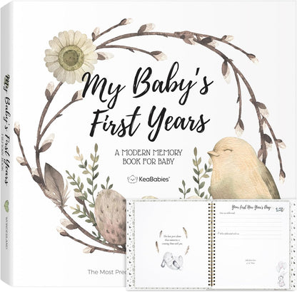 First 5 Years Baby Memory Book Girl, Boy - 90 Pages Hardcover First Year Milestone Keepsake Book, Newborn Scrapbook for New Parents, Minimalist Photo Album Journal, Gift for Baby Shower (Wonderland)