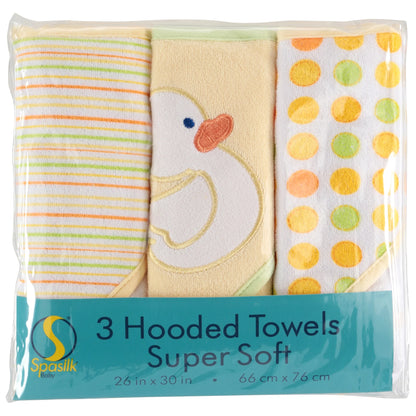 Baby 3 Pack Soft Terry Hooded Towel Set for Newborn Boys and Girls, Yellow Duck