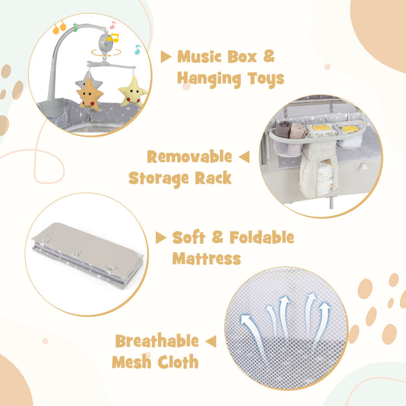 5-In-1 Portable Baby beside Bassinet with Diaper Changer
