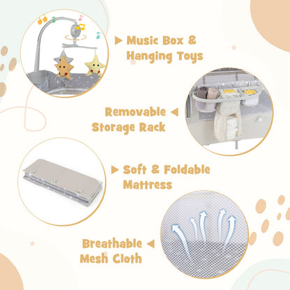 5-In-1 Portable Baby beside Bassinet with Diaper Changer