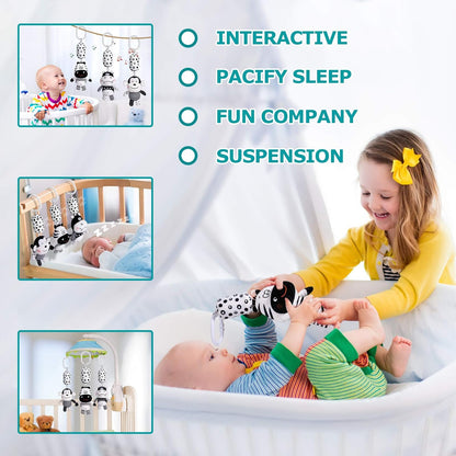 Baby Toy Cartoon Animal Stuffed Hanging Rattle Toys, Baby Bed Crib Car Seat Travel Stroller Soft Plush Toys with Wind Chimes, Best Birthday Gift for Newborn 0-18 Month (Monkey, Zebra & Hippo)