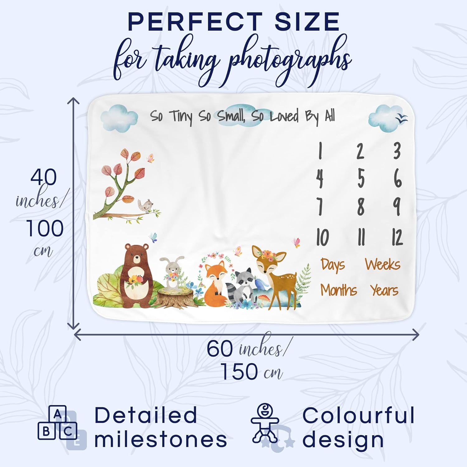Luka & Lily Baby Milestone Blanket - Ultra Soft Fleece Monthly Milestone Blanket for Baby Girl and Boy - Perfect for Baby'S First Year Growth Chart - Monthly Baby Milestone - Woodland Theme - 60"X40"
