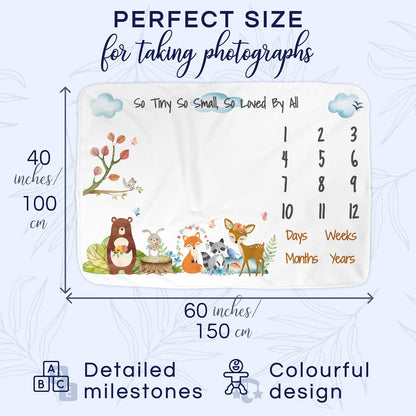 Luka & Lily Baby Milestone Blanket - Ultra Soft Fleece Monthly Milestone Blanket for Baby Girl and Boy - Perfect for Baby'S First Year Growth Chart - Monthly Baby Milestone - Woodland Theme - 60"X40"