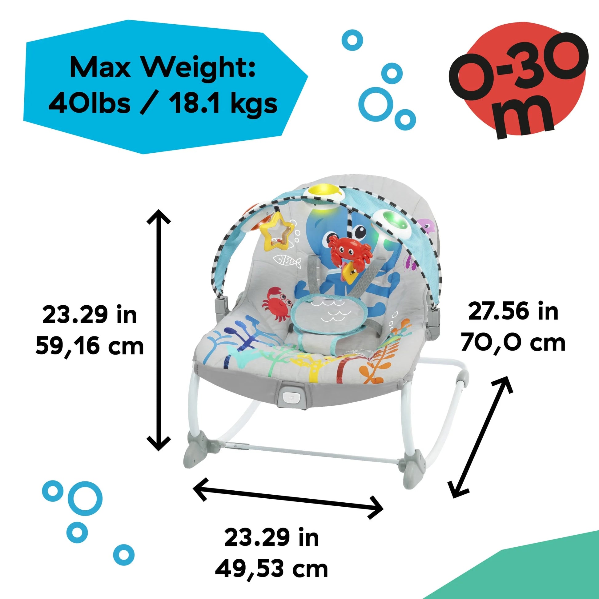 Ocean Explorers Kick to It Opus Musical Infant to Toddler Rocker, Ages 0+ Months