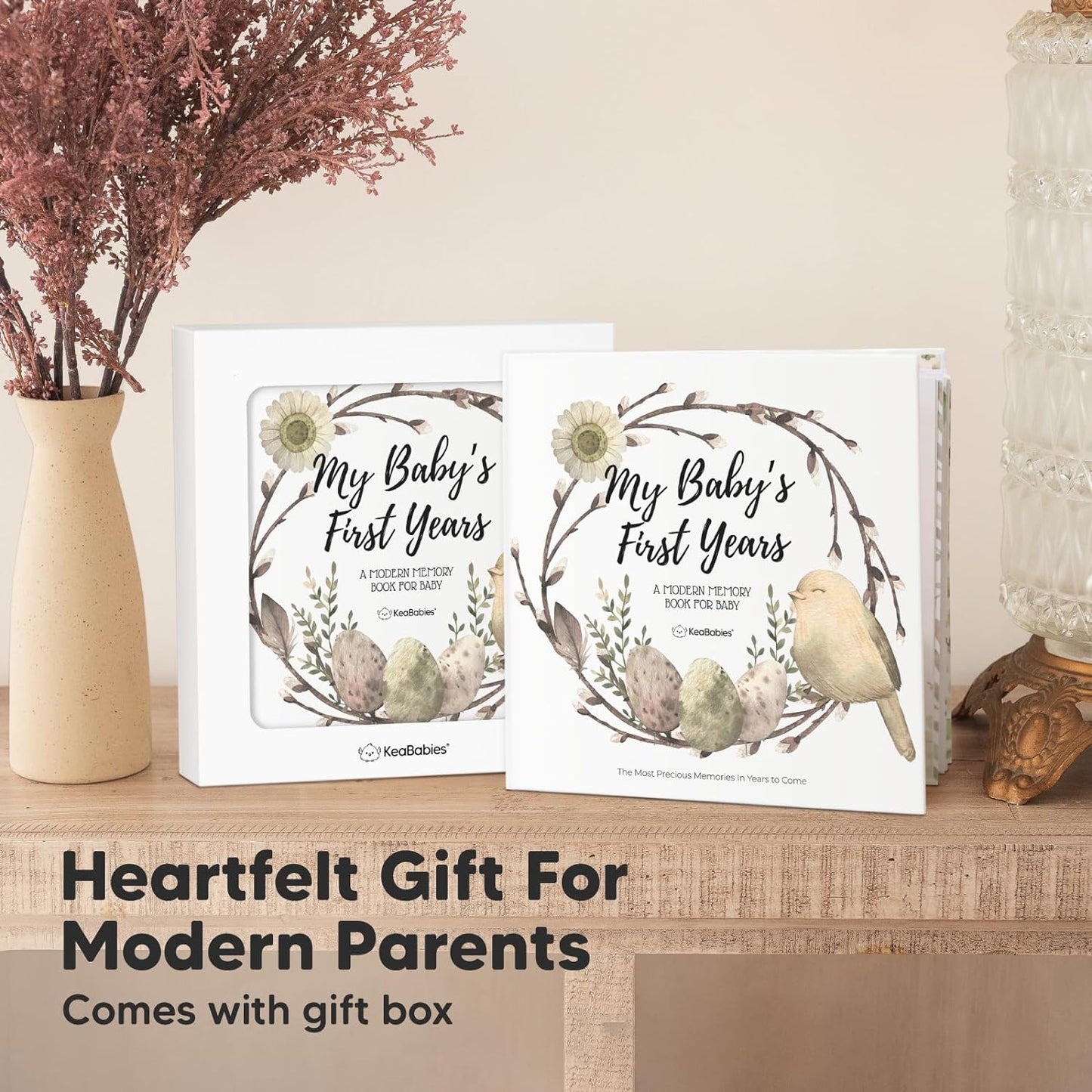 First 5 Years Baby Memory Book Girl, Boy - 90 Pages Hardcover First Year Milestone Keepsake Book, Newborn Scrapbook for New Parents, Minimalist Photo Album Journal, Gift for Baby Shower (Wonderland)