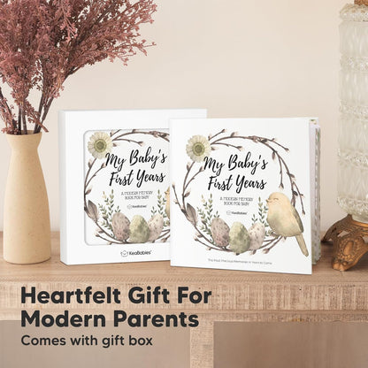 First 5 Years Baby Memory Book Girl, Boy - 90 Pages Hardcover First Year Milestone Keepsake Book, Newborn Scrapbook for New Parents, Minimalist Photo Album Journal, Gift for Baby Shower (Wonderland)